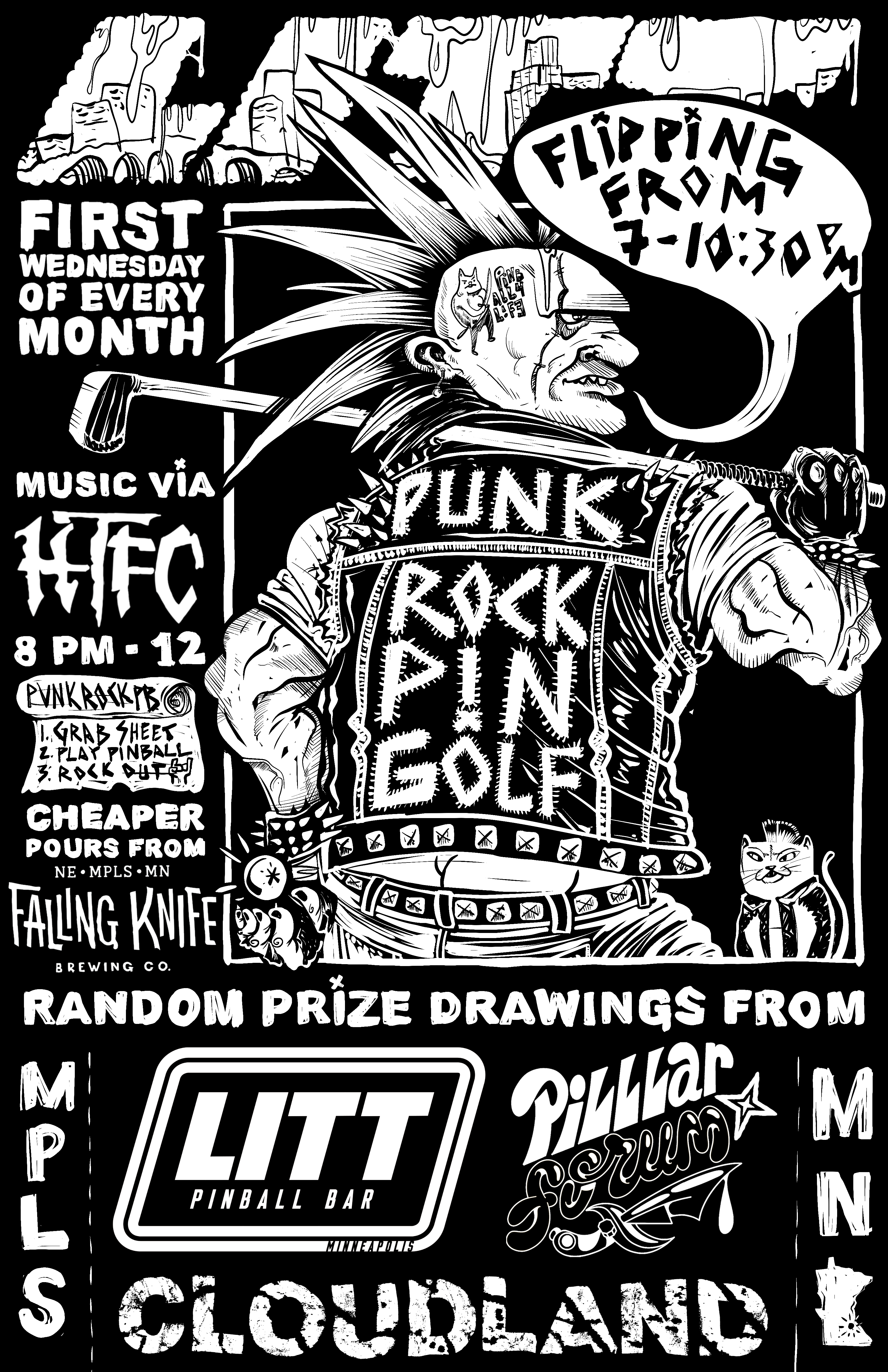 Poster for punk rock pin golf litt pinball bar